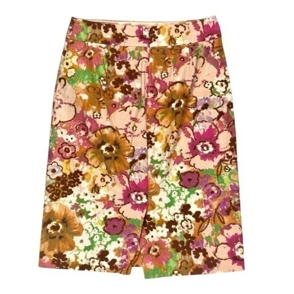 J. CREW Pencil Skirt Abstract Watercolor Floral Straight Pink Green  Purple - Picture 3 of 13